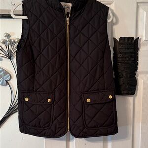 St. John's Bay Black Quilted Vest with Gold Details